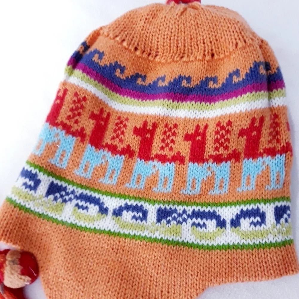 Hat Unisex Alpaca Wool Blend Reversible Peruvian Inka Llama Knit Colorful